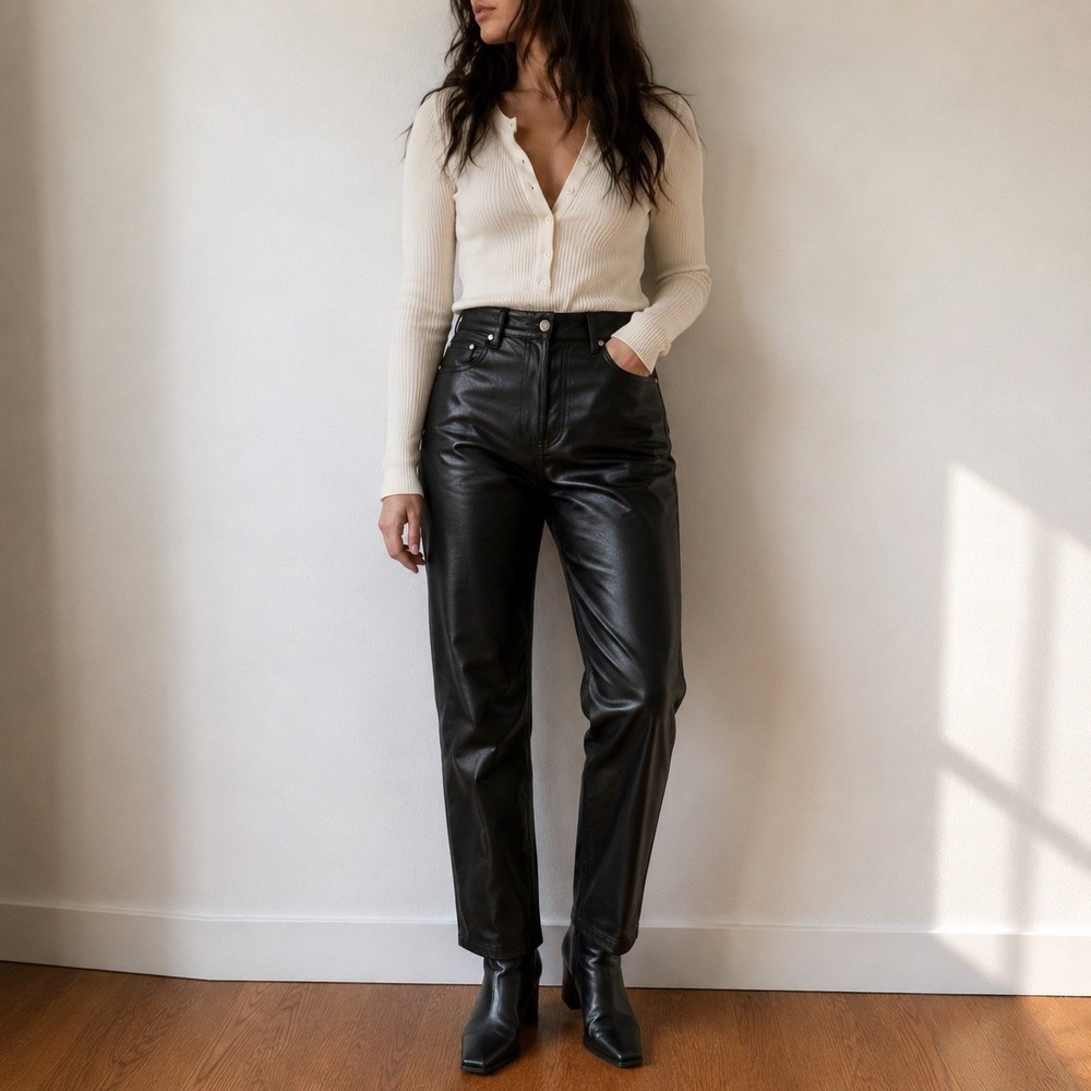 Wilfred Black Melina Faux Leather Pants High Waisted Size 6 Minimalist Edgy